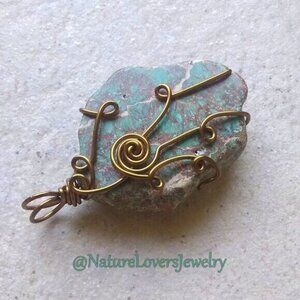 Dark Turquoise/Teal Green Stone Pendant - Southwest Vibes - Bronze Wire Wrap